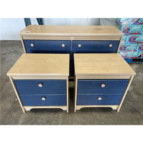 TWO TONE DRESSER AND MATCHING NIGHTSTANDS