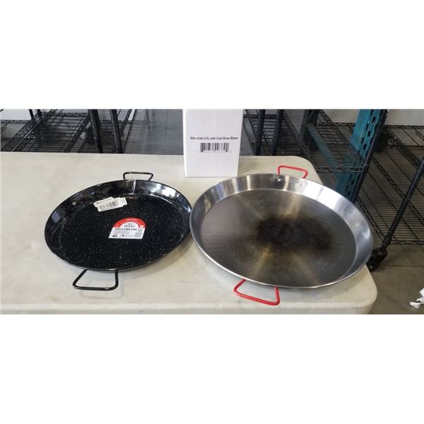 2 LARGE COOKING PANS AND NITOR KAFO WIITH COLD BREW MAKER