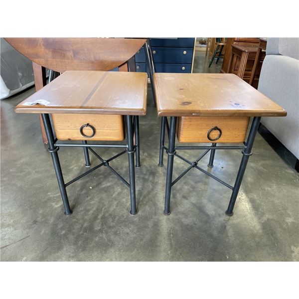 WOOD AND CAST IRON MATCHING END TABLES W/ 1 DRAWER
