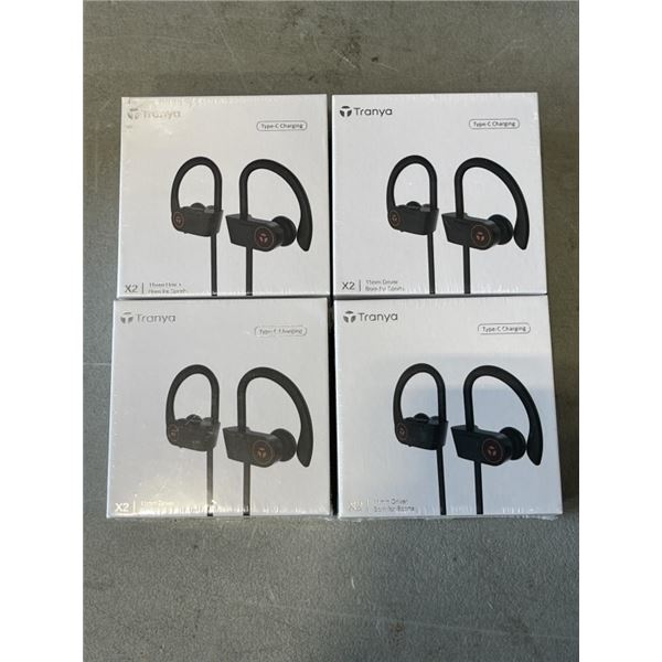4 NEW PAIRS OF TRANYA X2 BLUETOOTH SPORT EARBUDS, TYPE C CHARGING