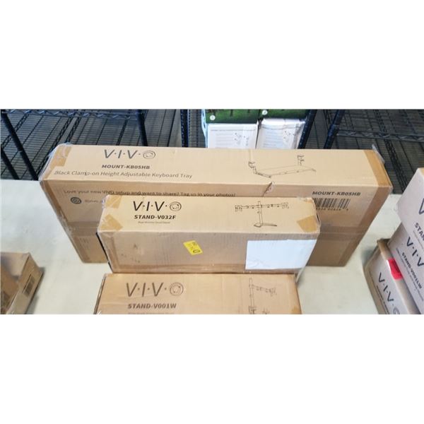 VIVO DUAL MNONITOR DESK STAND, SINGLE MONITOR DEKSW MOUNT AND CLAMP ON KEYBOARD TRAY