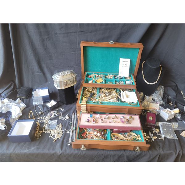 Wood Jewelry Box & Costume Jewelry A