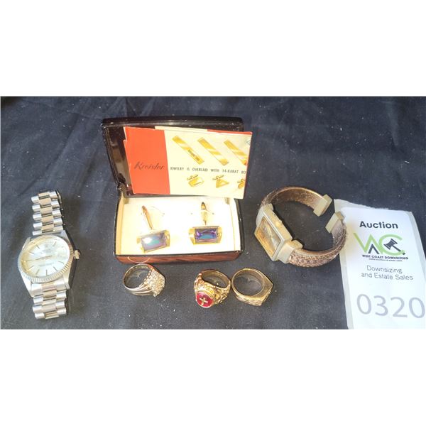 Kreisler 14 K Rolled Gold Cufflinks & EP 18K Gold Rings A