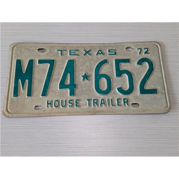 1972 TEXAS House Trailer License Plate