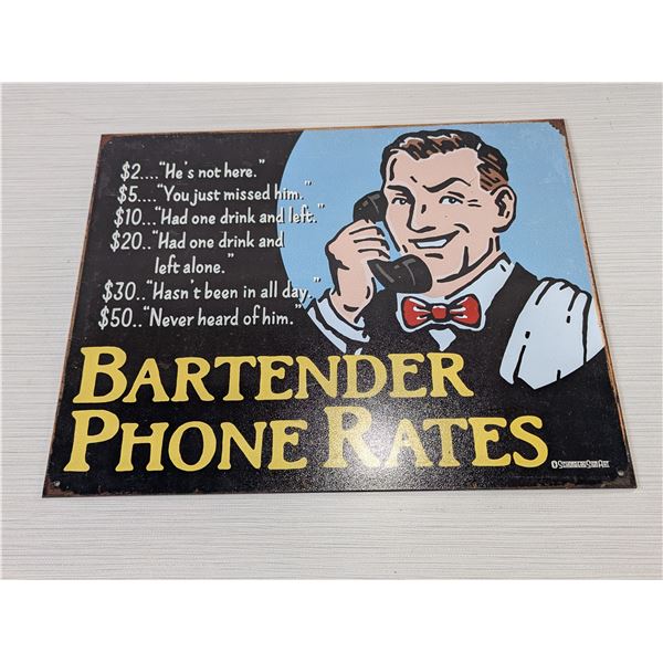 Bartender Phone Rates Sign