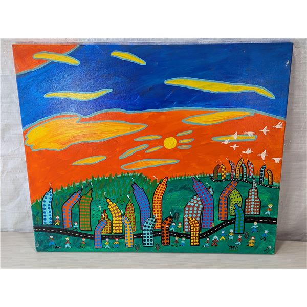 FOLK ART Ron Smallwood titled "Out & About" 2014