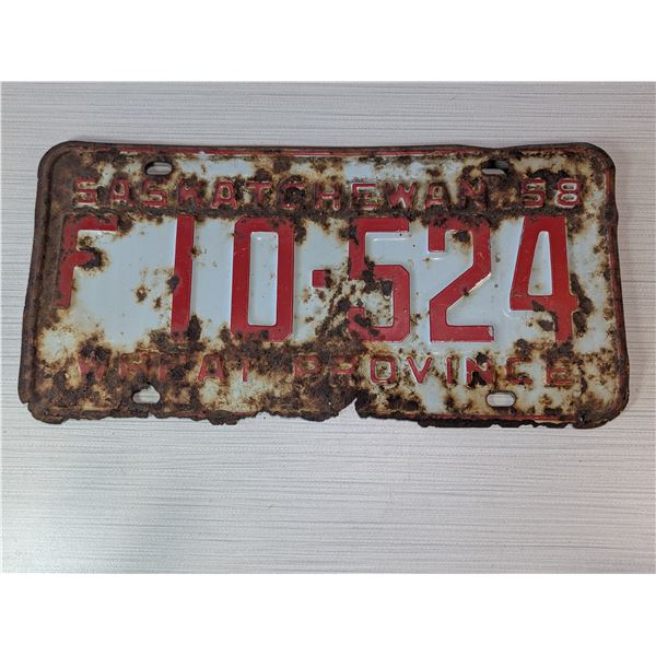 1958 SASKATCHEWAN LICENSE PLATE