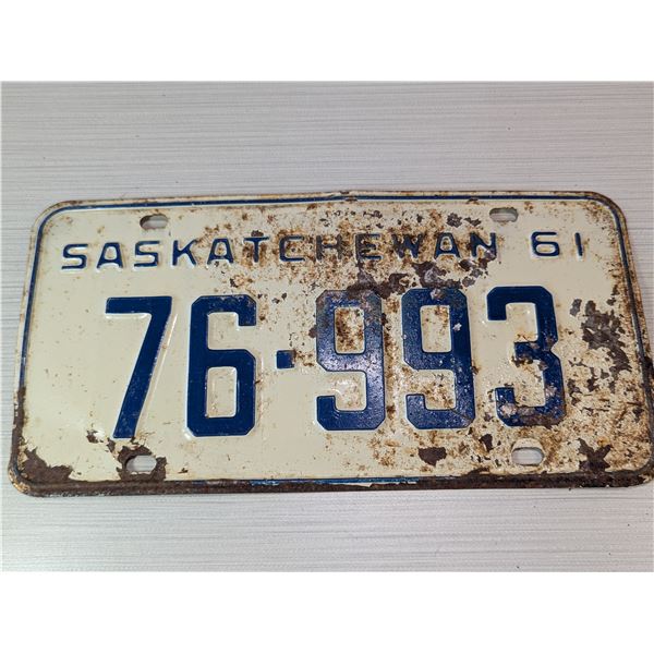 1961 SASKATCHEWAN LICENSE PLATE