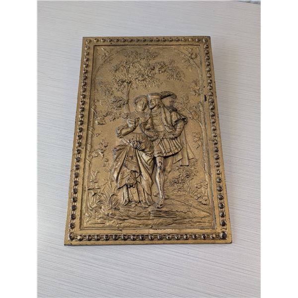 ANTIQUE METAL PLAQUE Renaissance couple