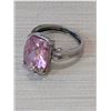 Image 2 : Silver Pink CZ PINK Solitaire Cushion Cocktail Ring