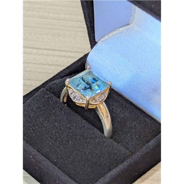 Silver Blue Solitaire Cocktail Ring