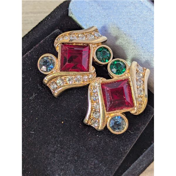 VINTAGE MULTICOLOUR SWAROVSKI CRYSTAL Clip-on Earrings