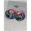 Image 1 : VINTAGE 50’s gold washed painted sterling flower earrings