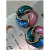 Image 2 : VINTAGE 50’s gold washed painted sterling flower earrings
