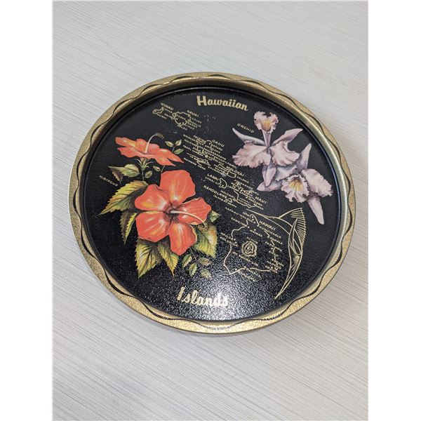 VINTAGE 1960 HAWAIIAN MAP & ORCHID 11" PLATTER