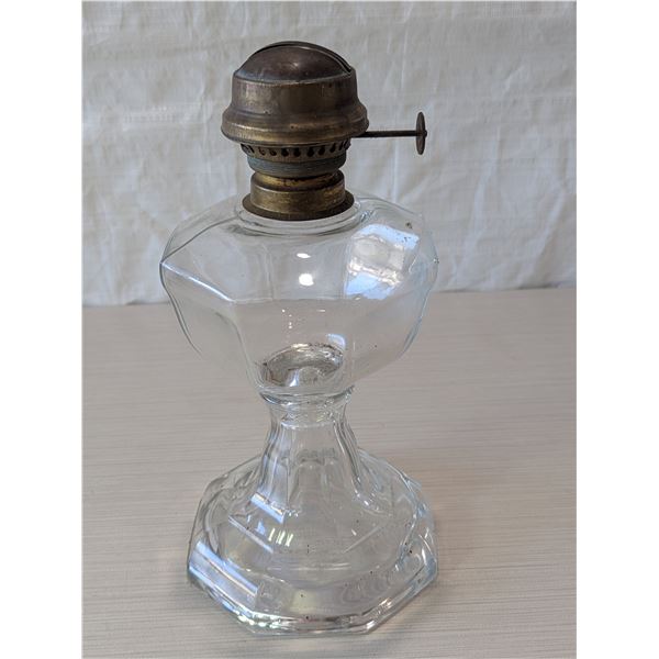 ANTIQUE Greek Key Depression 11" Tall Kerosene Oil Lamp