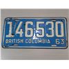 Image 1 : 1963 BEAUTIFUL BRITISH COLUMBIA License Plate