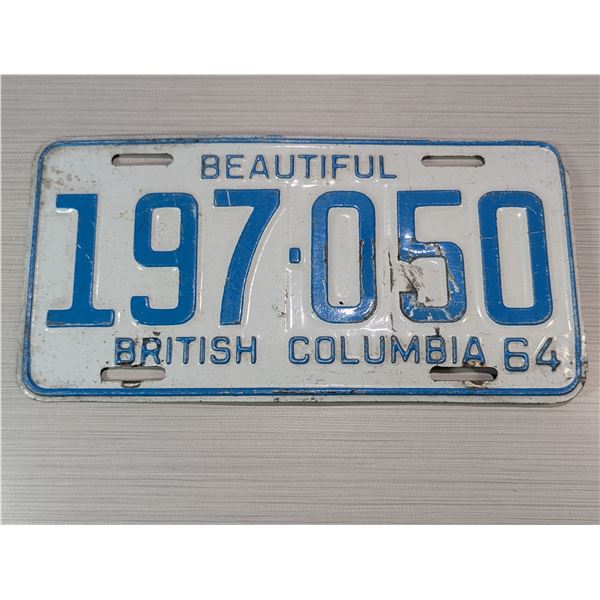 1964 BEAUTIFUL BRITISH COLUMBIA License Plate