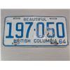 Image 1 : 1964 BEAUTIFUL BRITISH COLUMBIA License Plate