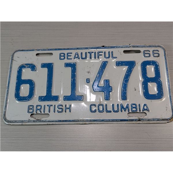 1966 BEAUTIFUL BRITISH COLUMBIA License Plate