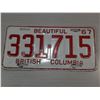 Image 1 : 1967 BEAUTIFUL BRITISH COLUMBIA License Plate
