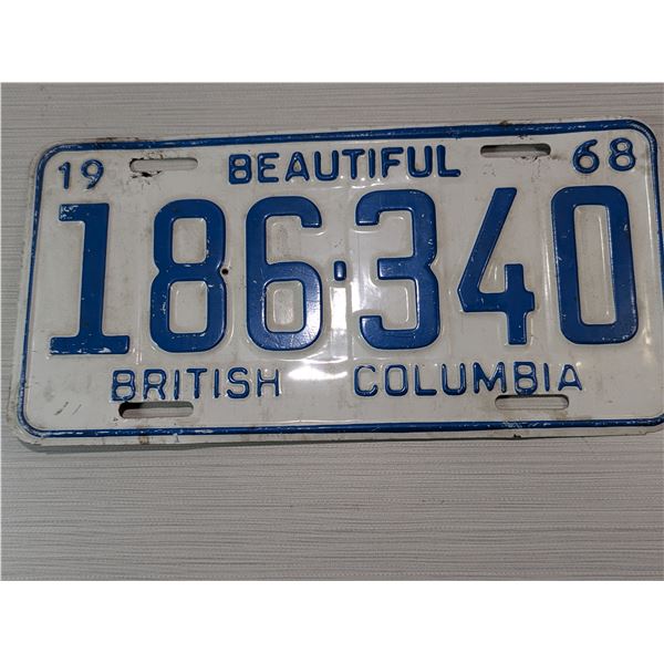1968 BEAUTIFUL BRITISH COLUMBIA License Plate