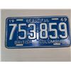 Image 1 : 1969 BEAUTIFUL BRITISH COLUMBIA License Plate