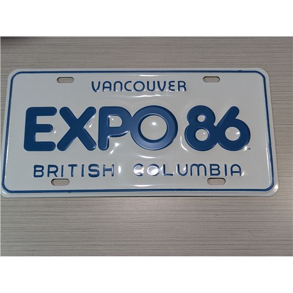EXPO 86 VANCOUVER BRITISH COLUMBIA LICENSE PLATE