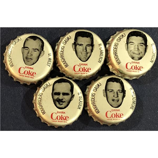 1965 COCA COLA CFL BOTTLE CAPS - SASKATCHEWAN ROUGHRIDERS (5)
