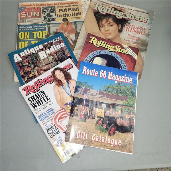 Lot of 6 Vintage Publications - Sunday Sun, Rolling Stones, Antqiue Radios, Route 66