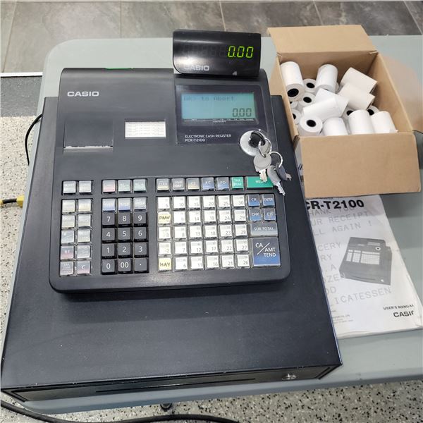 Casio PCR-T2100 Cash Register with 2 Sets of Keys, Box of Thermal Paper - Working