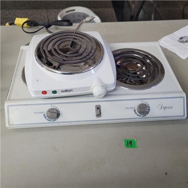 Lot of 2 Portable Stoves - Salton Single Burner, Superior Double Burner - Both are working