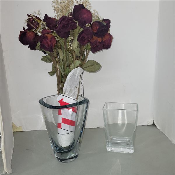Vintage Strombergshyttan Crystal Vase with Smaller Glass Vase and some Roses for an Added Bonus!