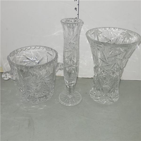 Set of 3 Star of David Crystal Vases & Small Ice Bucket