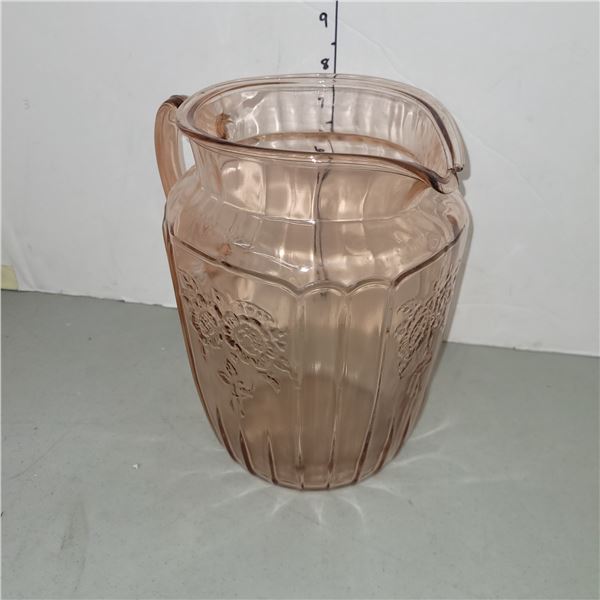 Vtg Mayfair Anchor Hocking Pink Depression Glass Water Jug - has some damage