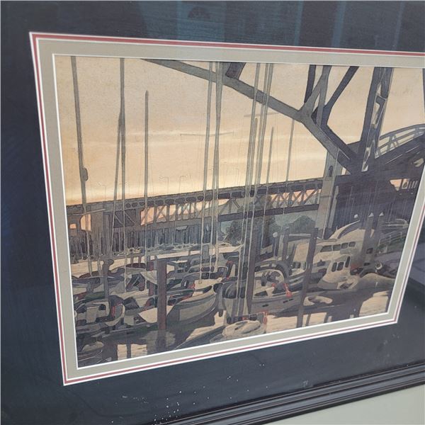 Watercolour Art (unsure if print or original) - Busy Yacht Dock, Industrial
