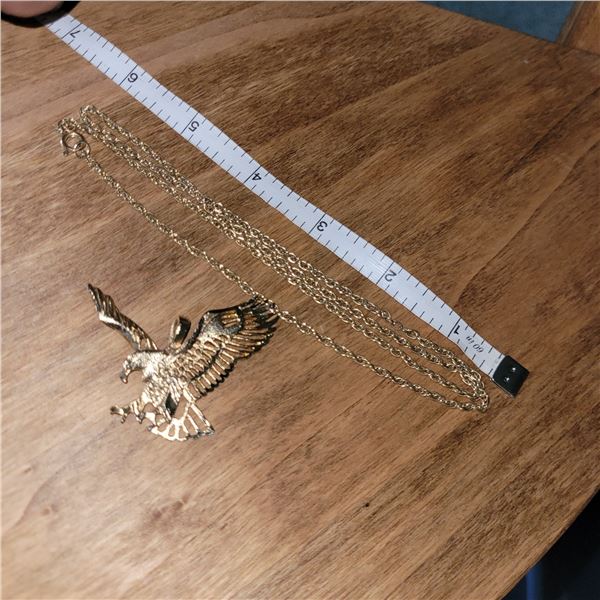 Large Gold Toned Eagle Pendant with Damaged Chain (easy fix)