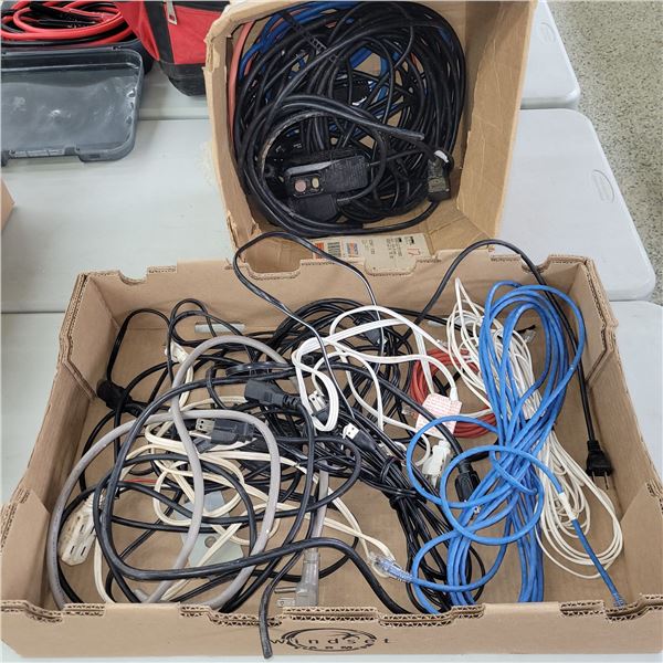 2 Boxes of Various Cords - Some ends have been cut