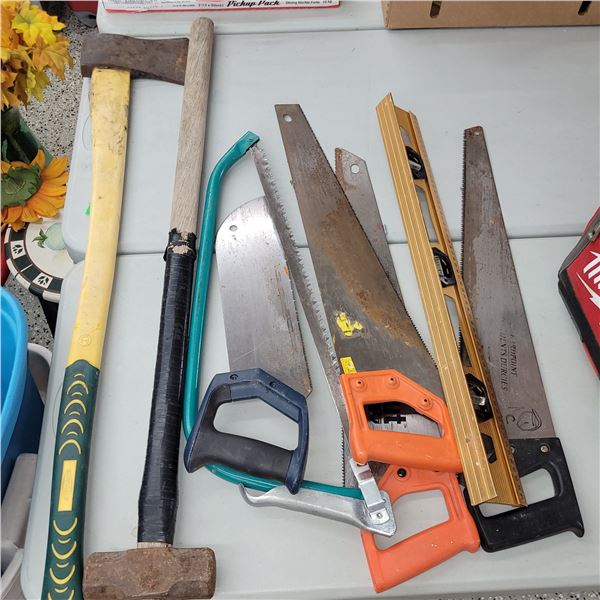 Handyman's Lot - Axe, Sledge Hammer, Saws, Level