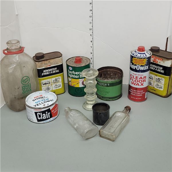 Lot of Vintage Tins & Glass Bottles