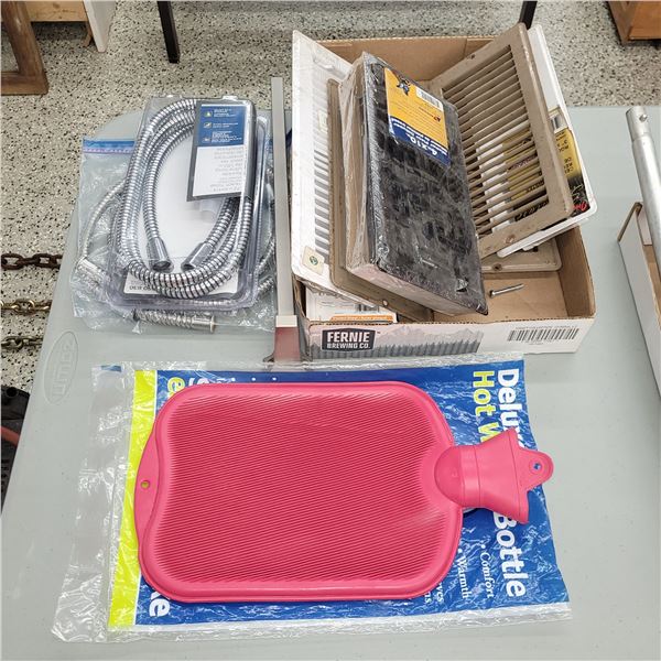 Hot Water Bottle, Shower Hose Extenders, 4 New 3 Used Heat Register Covers