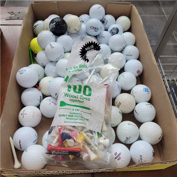 Flat of Various Golf Balls & Tees