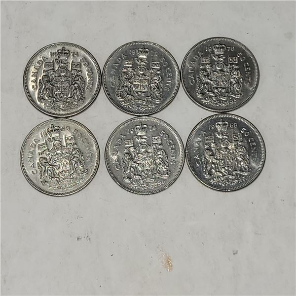 Lot of 5 Canada 50 Cent Pieces