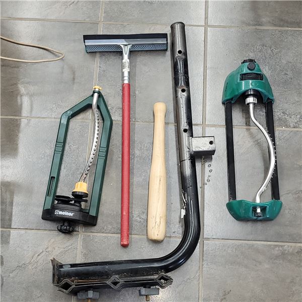 Mixed Lot - 2 Gaden Sprinklers, Squeegie, Wooden Bat, Bike Hitch for Carrier