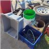 Image 1 : Misc Outdoor Lot - Totes, Rope, Pails, Hanger Hooks