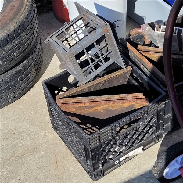 Black Milk Crate with 4 12" x 1/2" Metal Plates & 1 Outdoor Decor Lantern