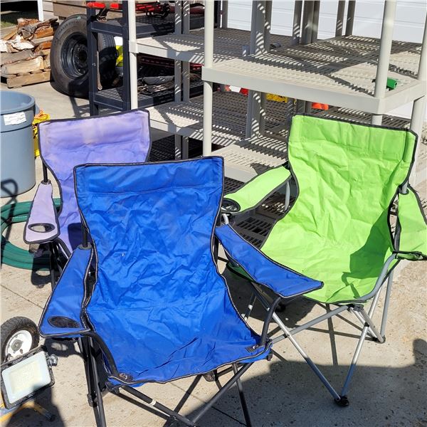 Lot of 3 Camping Chairs - Blue x2, Green x1
