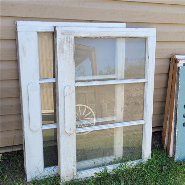 Lot of 2 Vintage 3 Pane Wooden Windows