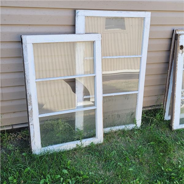 Lot of 2 Vintage 3 Pane Wooden Windows