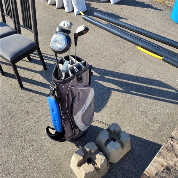 Lot of 2 Concrette Deck Blocks & Golf Bag w/ Some Clubs